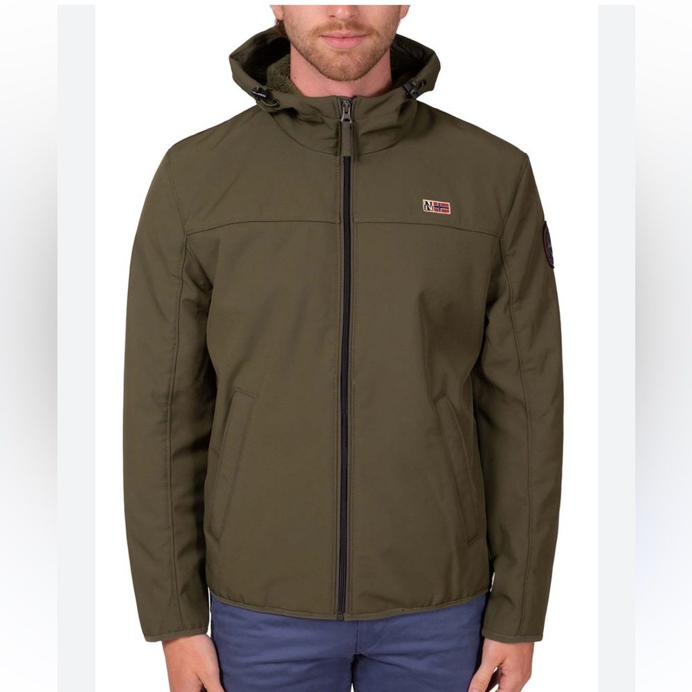 NAPAPIJRI Men’s Asherman Nylon Fleece Lined Hooded Jacket L Camouflage Green